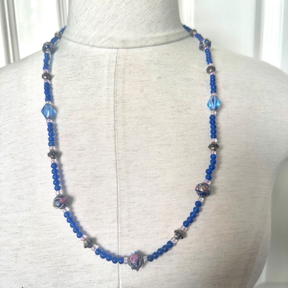 Long blue beaded Necklace